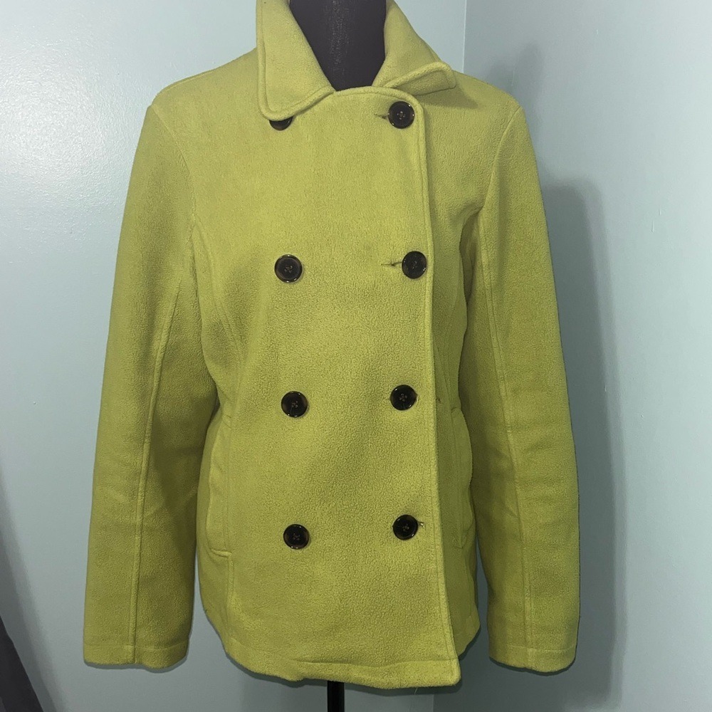 Lands End ThermaCheck Fleece Pea Coat Women's‎ Medium Lime Green Jacket